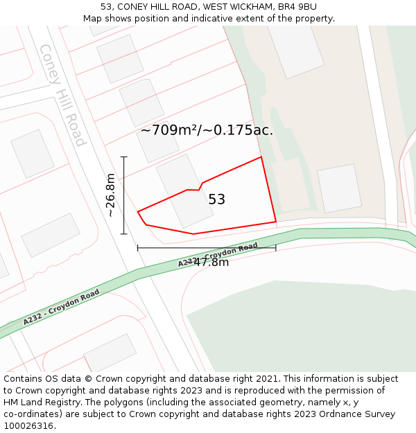 53, CONEY HILL ROAD, WEST WICKHAM, BR4 9BU: Plot and title map
