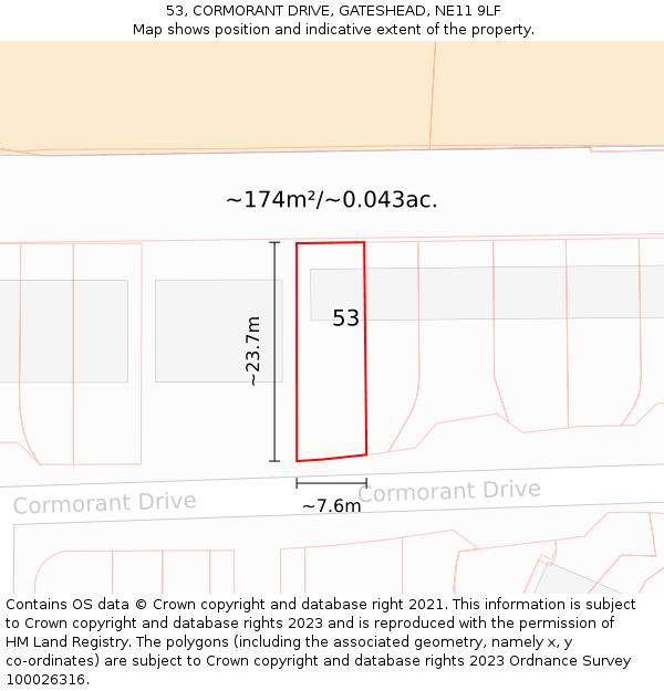 53, CORMORANT DRIVE, GATESHEAD, NE11 9LF: Plot and title map