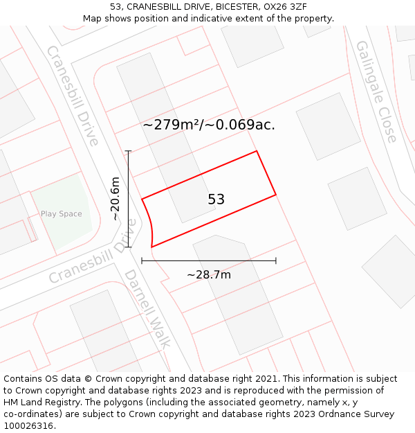 53, CRANESBILL DRIVE, BICESTER, OX26 3ZF: Plot and title map