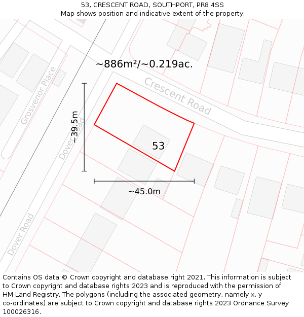 53, CRESCENT ROAD, SOUTHPORT, PR8 4SS: Plot and title map