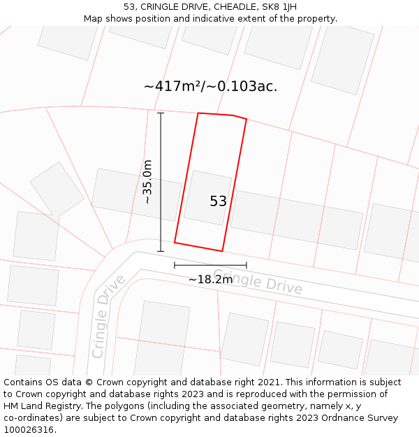 53, CRINGLE DRIVE, CHEADLE, SK8 1JH: Plot and title map