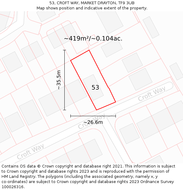 53, CROFT WAY, MARKET DRAYTON, TF9 3UB: Plot and title map