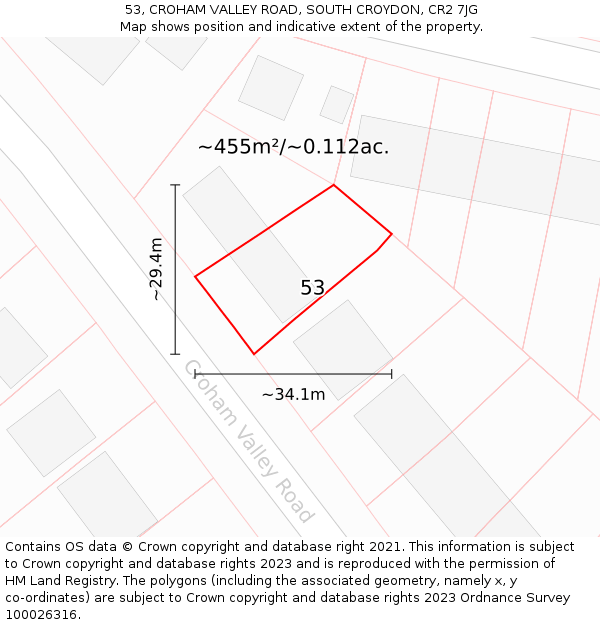 53, CROHAM VALLEY ROAD, SOUTH CROYDON, CR2 7JG: Plot and title map