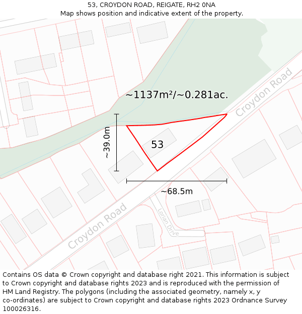53, CROYDON ROAD, REIGATE, RH2 0NA: Plot and title map