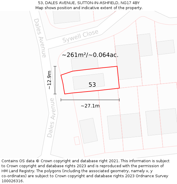 53, DALES AVENUE, SUTTON-IN-ASHFIELD, NG17 4BY: Plot and title map