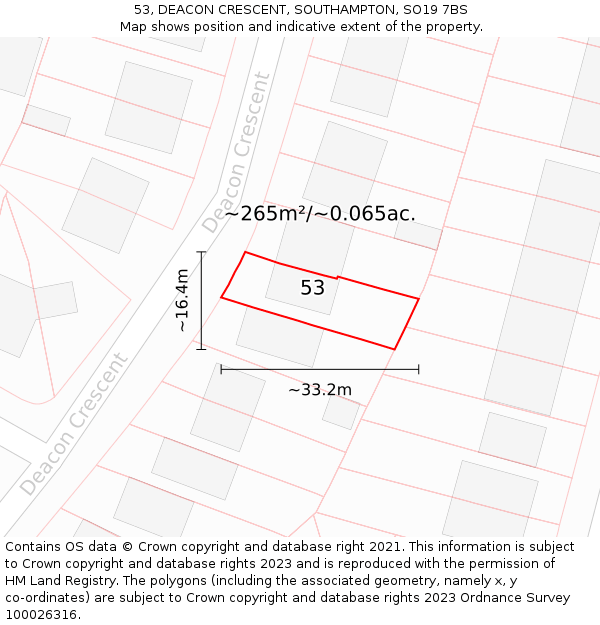 53, DEACON CRESCENT, SOUTHAMPTON, SO19 7BS: Plot and title map