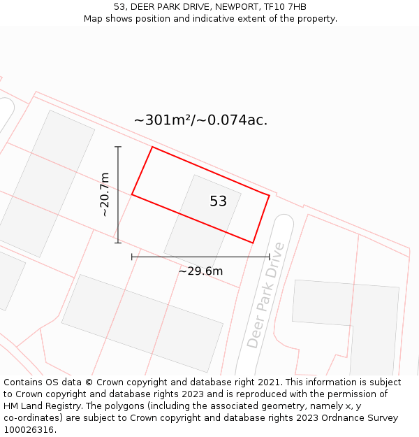 53, DEER PARK DRIVE, NEWPORT, TF10 7HB: Plot and title map