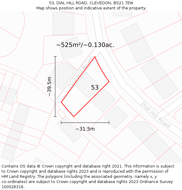 53, DIAL HILL ROAD, CLEVEDON, BS21 7EW: Plot and title map