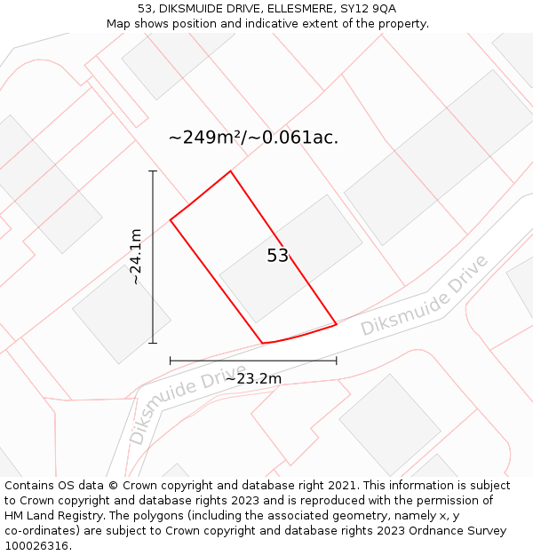 53, DIKSMUIDE DRIVE, ELLESMERE, SY12 9QA: Plot and title map