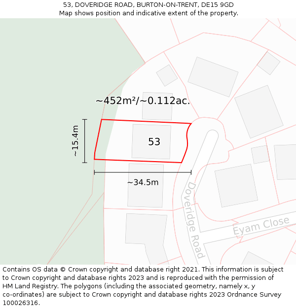 53, DOVERIDGE ROAD, BURTON-ON-TRENT, DE15 9GD: Plot and title map