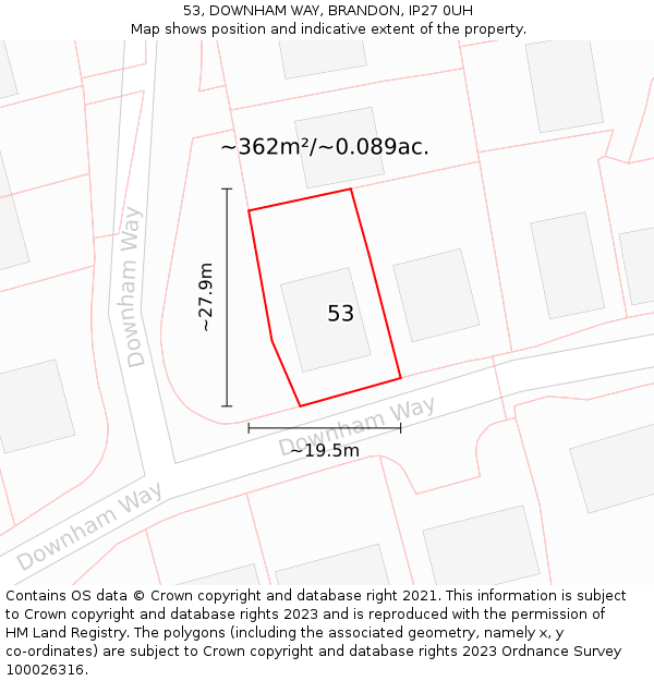 53, DOWNHAM WAY, BRANDON, IP27 0UH: Plot and title map