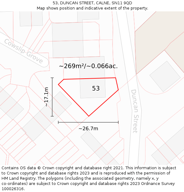 53, DUNCAN STREET, CALNE, SN11 9QD: Plot and title map