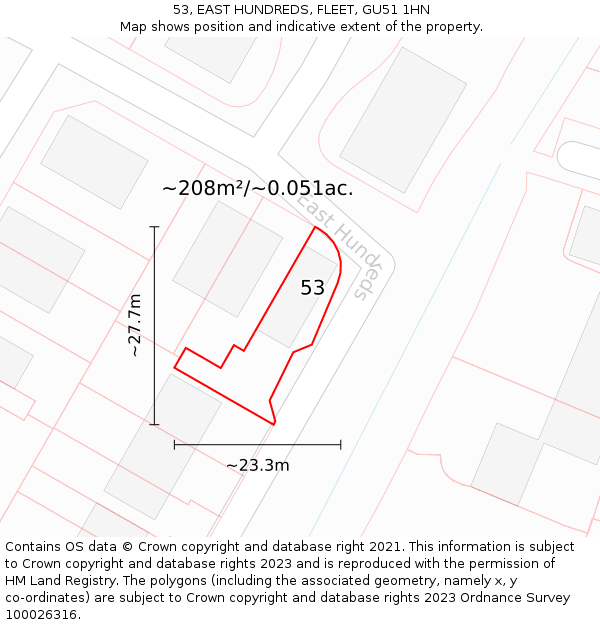 53, EAST HUNDREDS, FLEET, GU51 1HN: Plot and title map