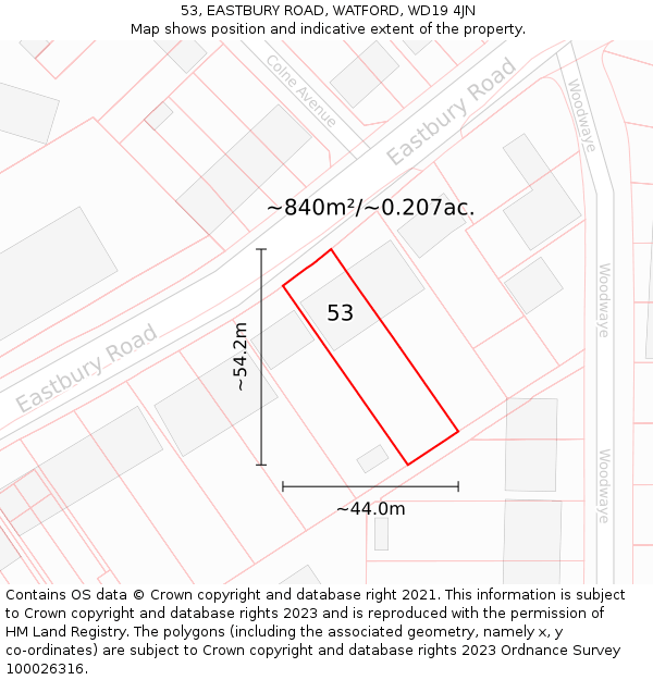 53, EASTBURY ROAD, WATFORD, WD19 4JN: Plot and title map
