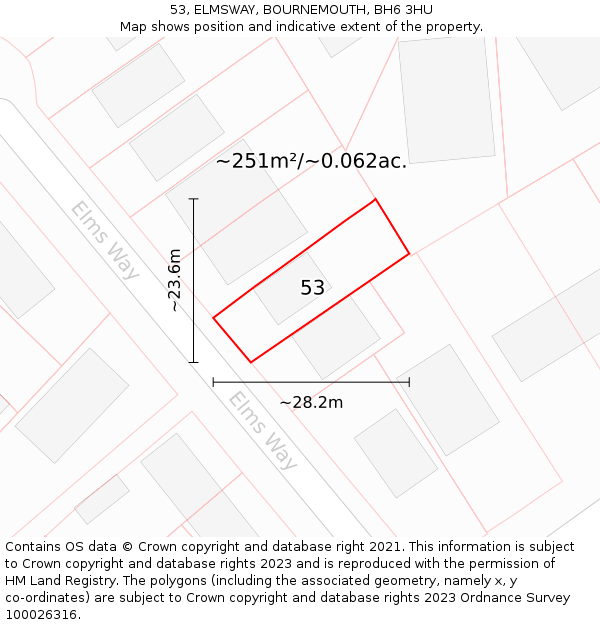 53, ELMSWAY, BOURNEMOUTH, BH6 3HU: Plot and title map