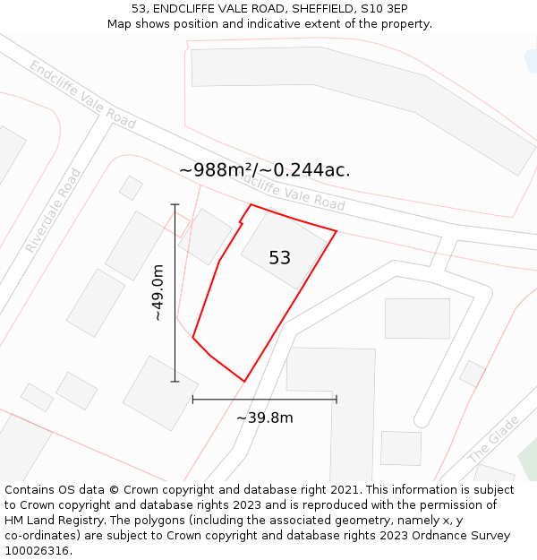 53, ENDCLIFFE VALE ROAD, SHEFFIELD, S10 3EP: Plot and title map