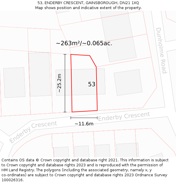 53, ENDERBY CRESCENT, GAINSBOROUGH, DN21 1XQ: Plot and title map