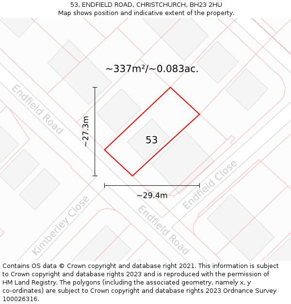 53, ENDFIELD ROAD, CHRISTCHURCH, BH23 2HU: Plot and title map