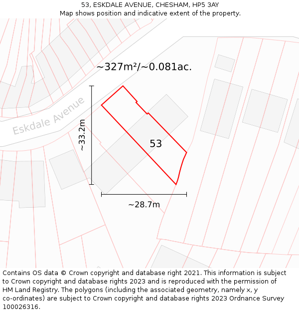 53, ESKDALE AVENUE, CHESHAM, HP5 3AY: Plot and title map