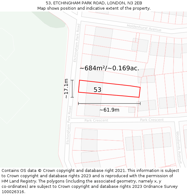 53, ETCHINGHAM PARK ROAD, LONDON, N3 2EB: Plot and title map
