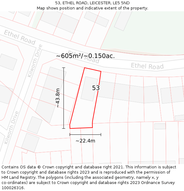 53, ETHEL ROAD, LEICESTER, LE5 5ND: Plot and title map