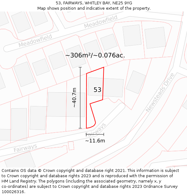 53, FAIRWAYS, WHITLEY BAY, NE25 9YG: Plot and title map