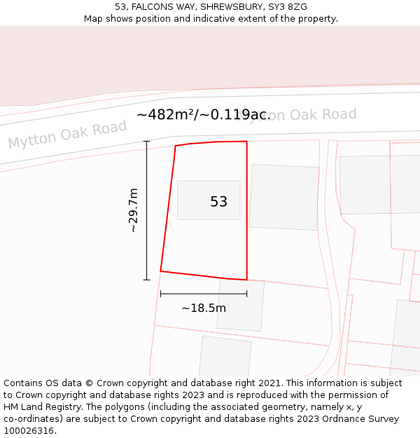 53, FALCONS WAY, SHREWSBURY, SY3 8ZG: Plot and title map