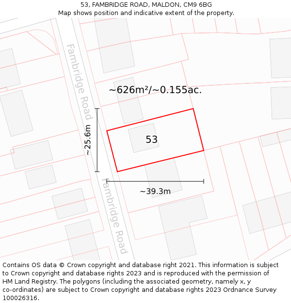 53, FAMBRIDGE ROAD, MALDON, CM9 6BG: Plot and title map