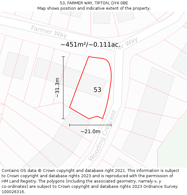 53, FARMER WAY, TIPTON, DY4 0BE: Plot and title map