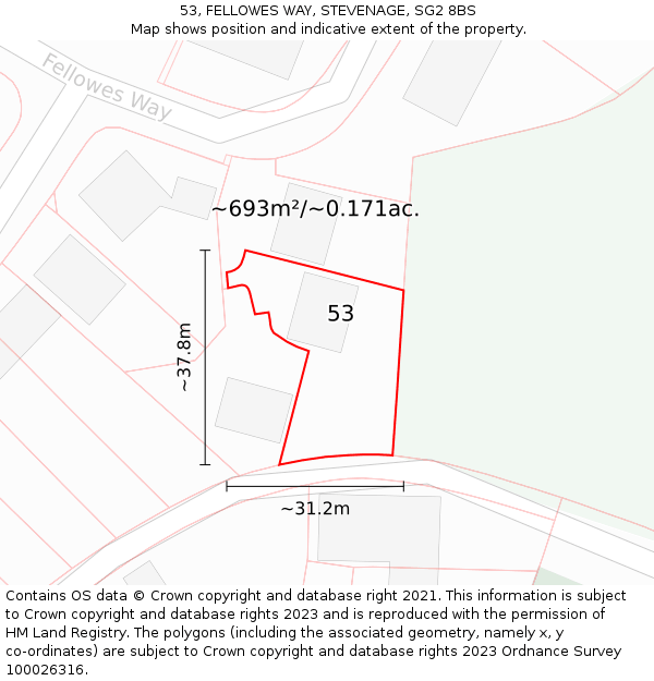 53, FELLOWES WAY, STEVENAGE, SG2 8BS: Plot and title map