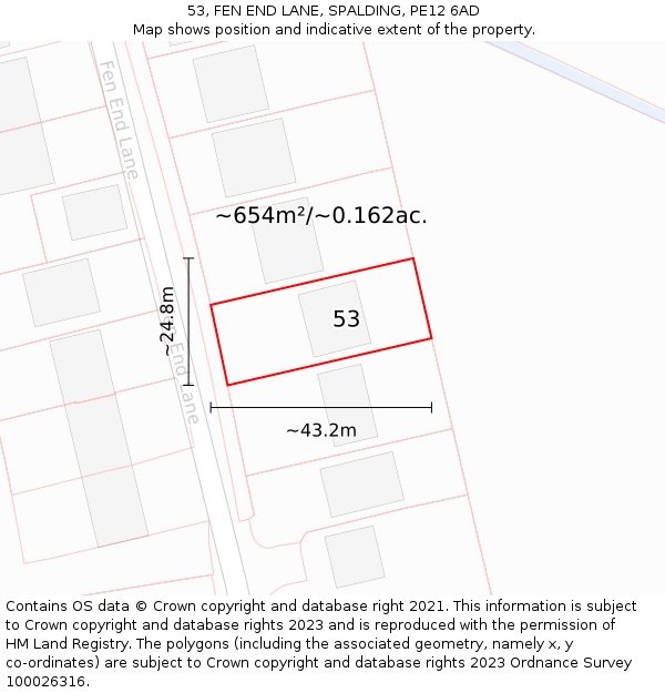 53, FEN END LANE, SPALDING, PE12 6AD: Plot and title map