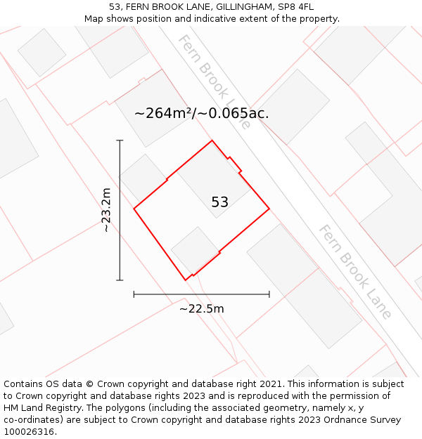 53, FERN BROOK LANE, GILLINGHAM, SP8 4FL: Plot and title map