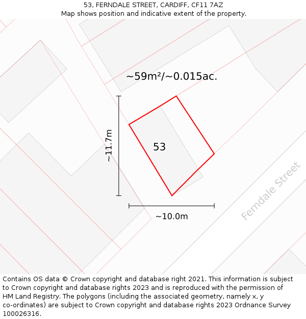 53, FERNDALE STREET, CARDIFF, CF11 7AZ: Plot and title map