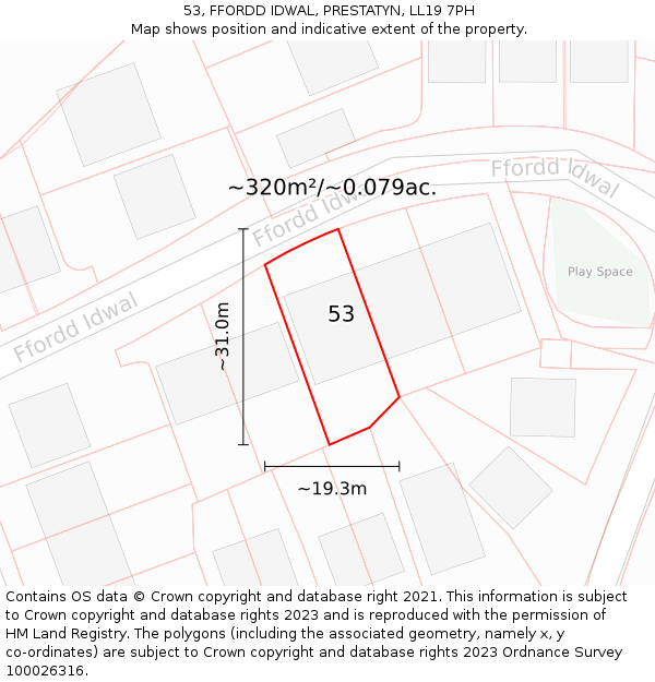 53, FFORDD IDWAL, PRESTATYN, LL19 7PH: Plot and title map