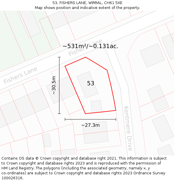 53, FISHERS LANE, WIRRAL, CH61 5XE: Plot and title map