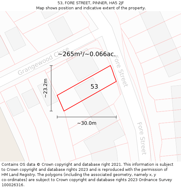 53, FORE STREET, PINNER, HA5 2JF: Plot and title map