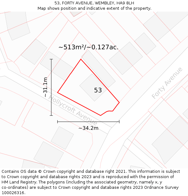 53, FORTY AVENUE, WEMBLEY, HA9 8LH: Plot and title map