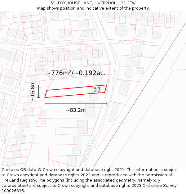 53, FOXHOUSE LANE, LIVERPOOL, L31 3EW: Plot and title map