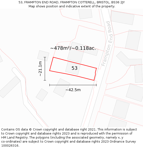 53, FRAMPTON END ROAD, FRAMPTON COTTERELL, BRISTOL, BS36 2JY: Plot and title map