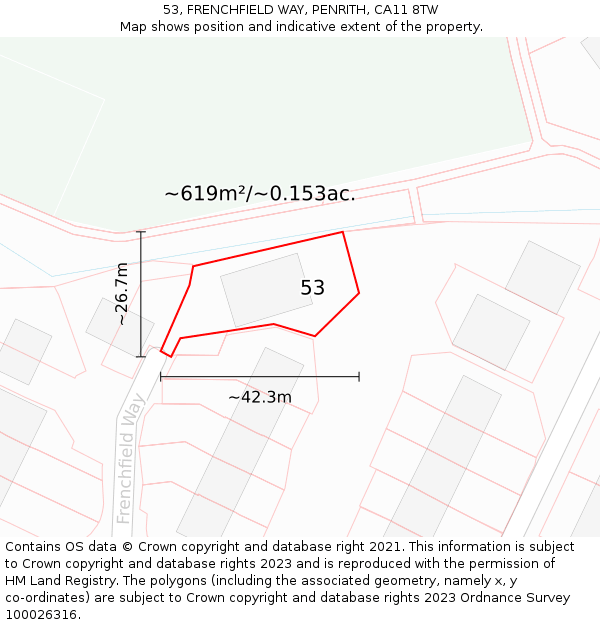 53, FRENCHFIELD WAY, PENRITH, CA11 8TW: Plot and title map