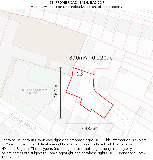 53, FROME ROAD, BATH, BA2 2QF: Plot and title map