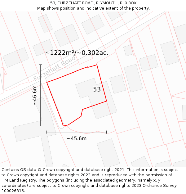 53, FURZEHATT ROAD, PLYMOUTH, PL9 8QX: Plot and title map