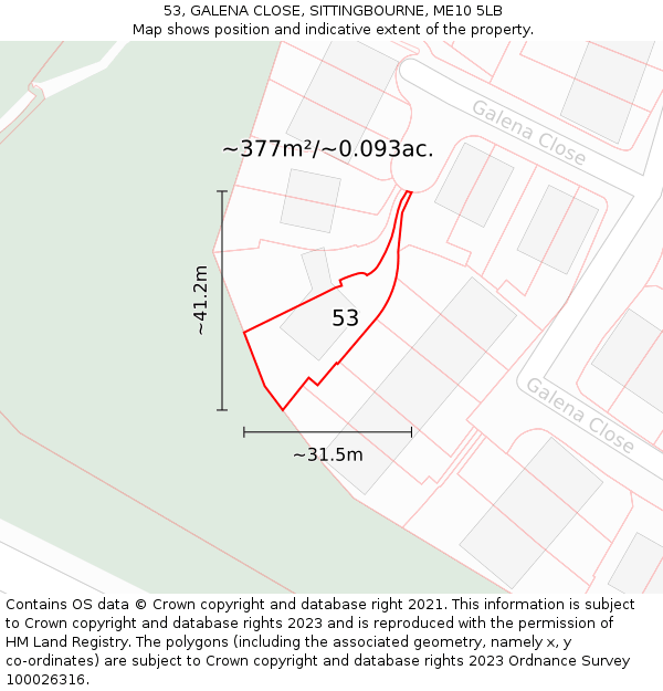 53, GALENA CLOSE, SITTINGBOURNE, ME10 5LB: Plot and title map