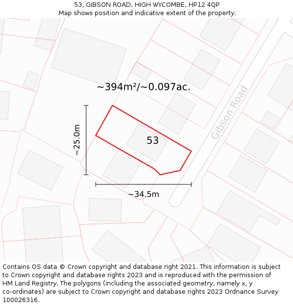 53, GIBSON ROAD, HIGH WYCOMBE, HP12 4QP: Plot and title map