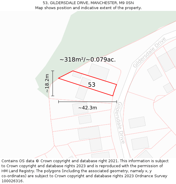 53, GILDERSDALE DRIVE, MANCHESTER, M9 0SN: Plot and title map