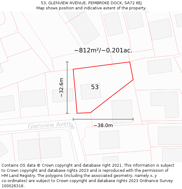 53, GLENVIEW AVENUE, PEMBROKE DOCK, SA72 6EJ: Plot and title map