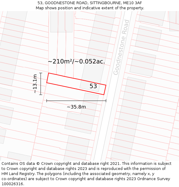 53, GOODNESTONE ROAD, SITTINGBOURNE, ME10 3AF: Plot and title map