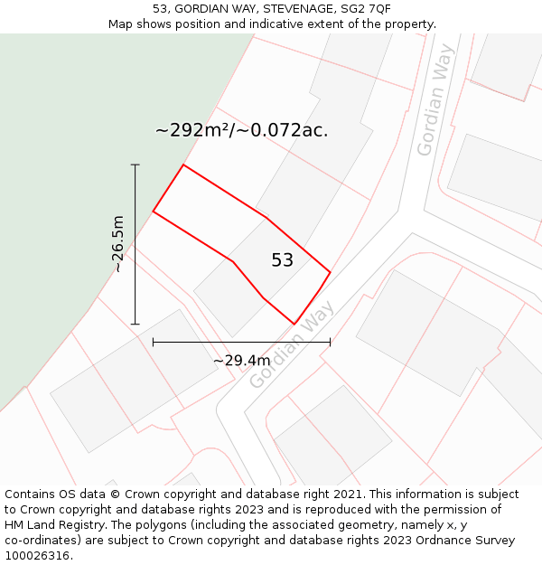 53, GORDIAN WAY, STEVENAGE, SG2 7QF: Plot and title map