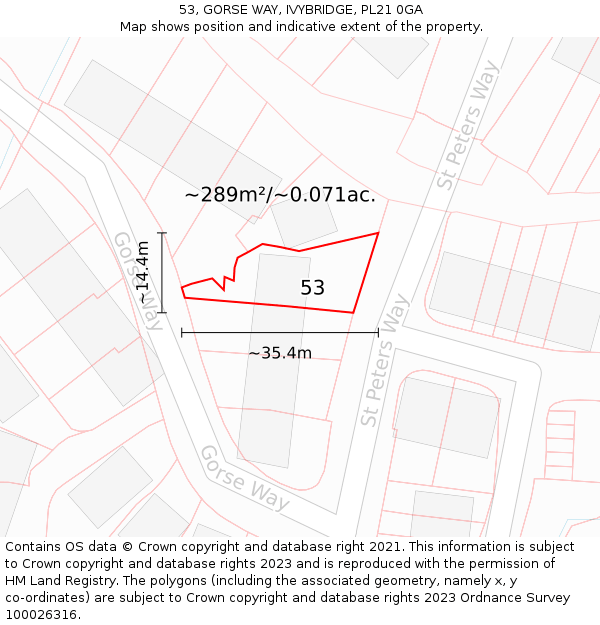 53, GORSE WAY, IVYBRIDGE, PL21 0GA: Plot and title map