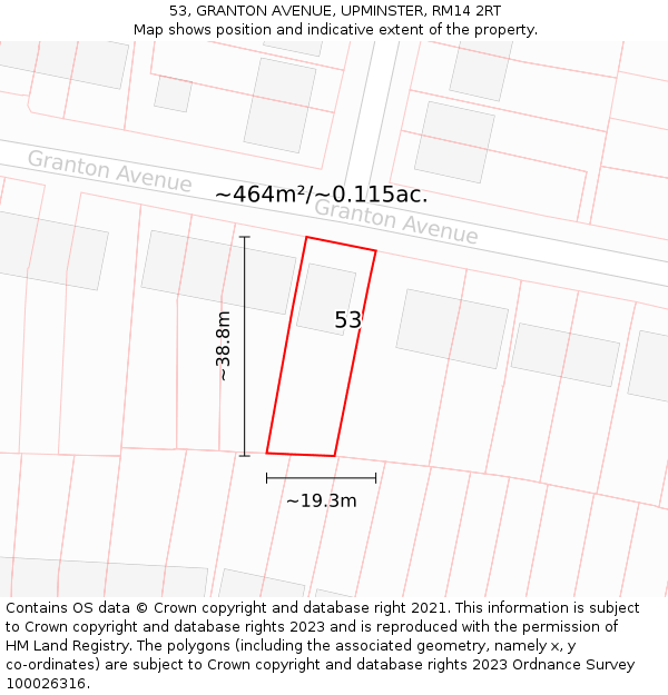 53, GRANTON AVENUE, UPMINSTER, RM14 2RT: Plot and title map